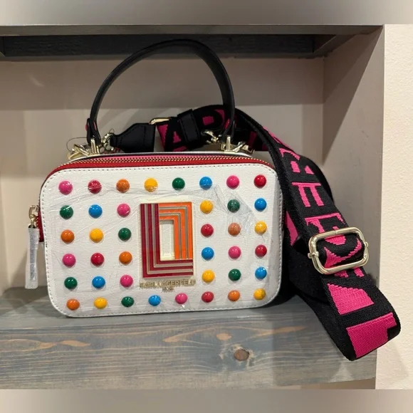 Karl Lagerfeld Multi Color Studded Leather Camera Bag - Picture 1 of 10